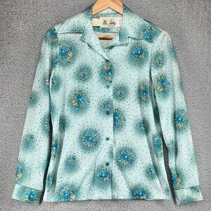 Vintage 1970s Mr. Fine Dallas Women's Floral Blouse Disco Retro S/M